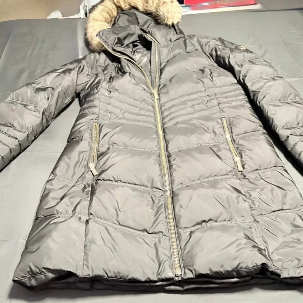 Michael Kors Down Puffer Coat Womens S Black Hooded Faux Fur Winter Jacket